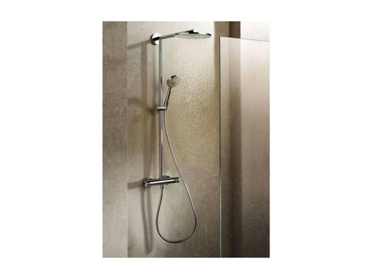 Homzora Raindance S 300 chrome thermostatic shower column with AddStoris shelf