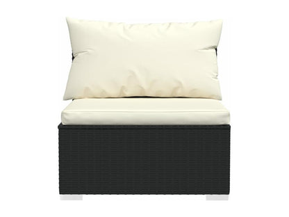 4-seater sofa with cushions, black woven resin