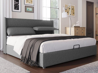 180x200cm storage bed with adjustable headboard in linen fabric - Grey