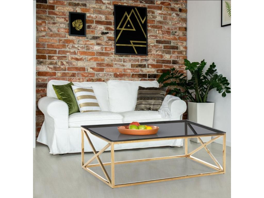 Homzora 120cm Gold/Black Designer Glass Coffee Table