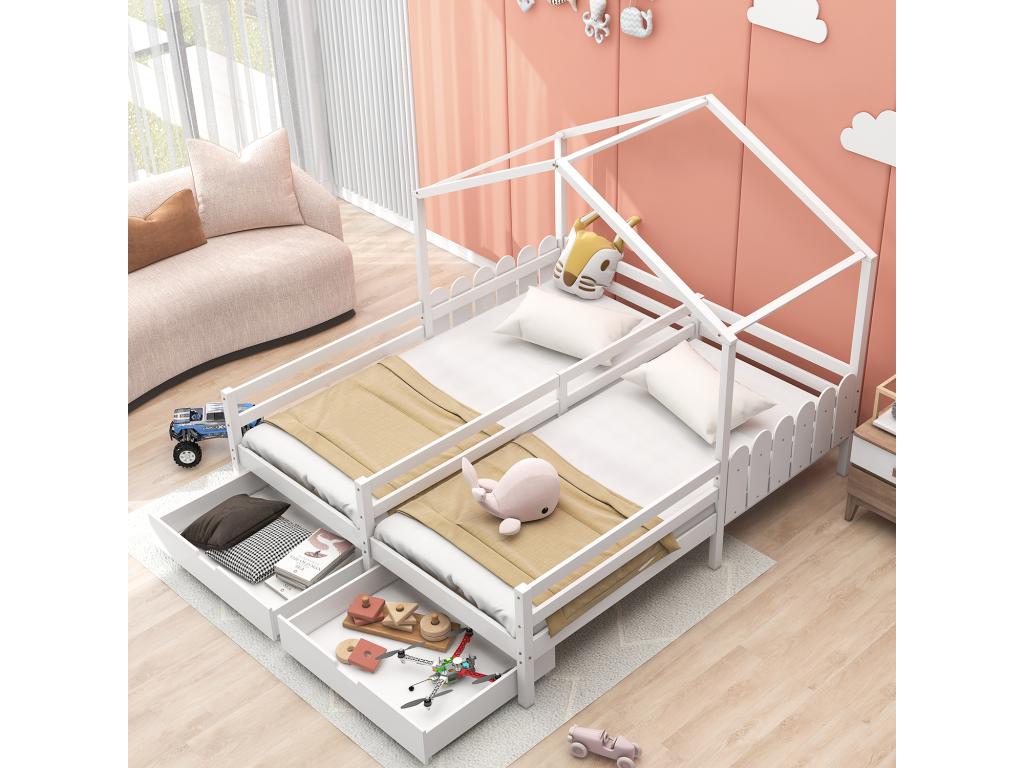 Cabin bed - 2 drawers with Doucezen frame in white wood, 200x90 cm - Doucezen