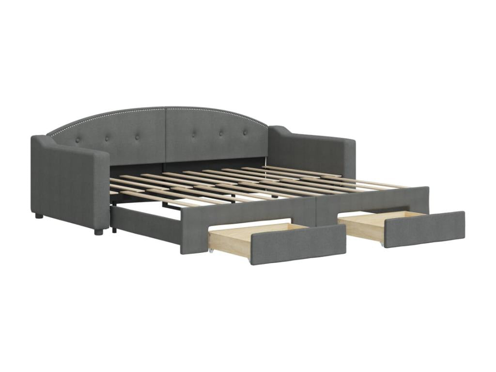 Daybed with trundle and drawers, dark grey, 90x190 cm, fabric