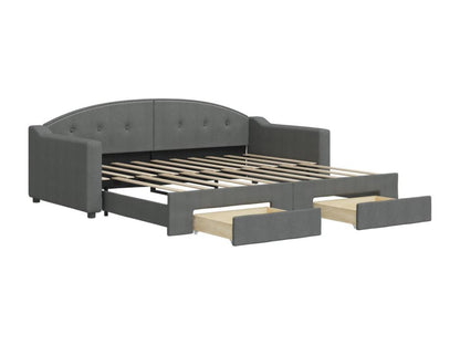 Daybed with trundle and drawers, dark grey, 90x190 cm, fabric