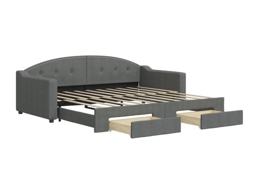 Daybed with trundle and drawers, dark grey, 90x190 cm, fabric