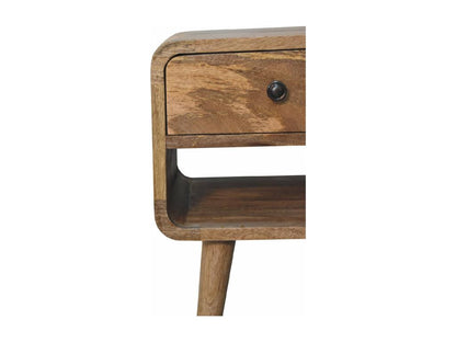 Mini bedside table in oak, curved at the bottom.