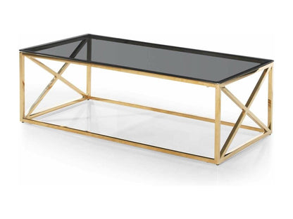 Homzora 120cm Gold/Black Designer Glass Coffee Table