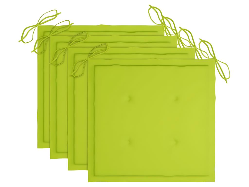 Set of 4 garden chairs with bright green cushions, teak wood