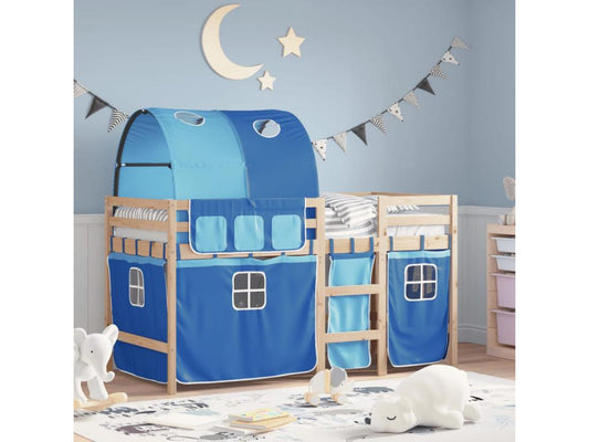 Children's loft bed and tunnel, blue, 90x200 cm, solid pine wood