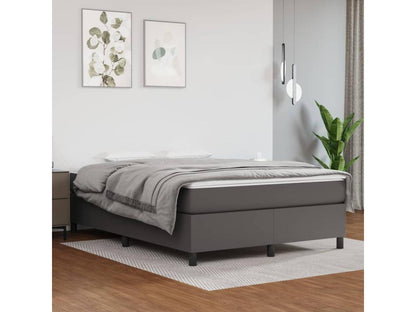 Upholstered bed base with mattress, Grey, 140x190 cm, Faux Leather