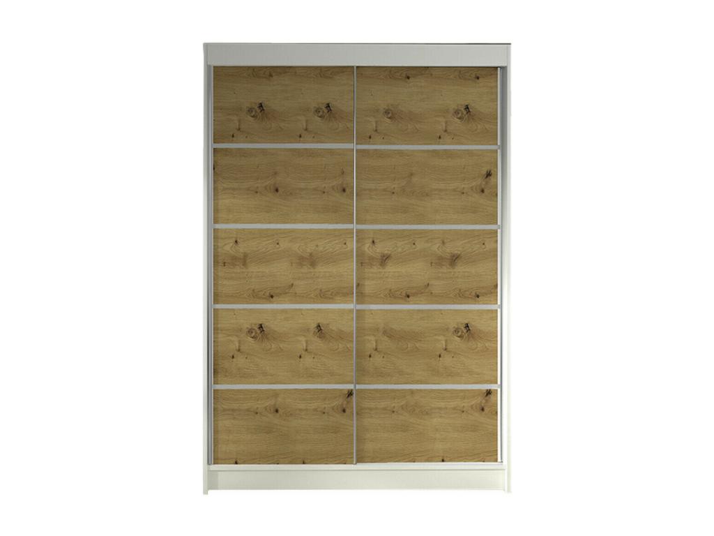 Homzora 150 Oak Wardrobe - White 200x120x58cm Sliding Wardrobe Doors
