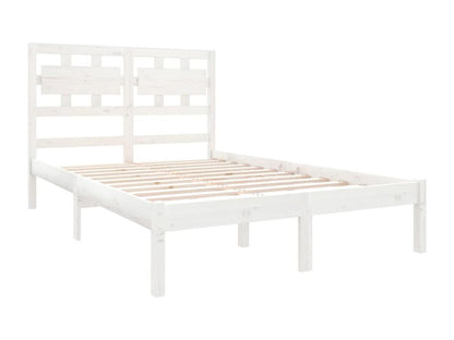 White bed frame without mattress, 135x190 cm, solid wood