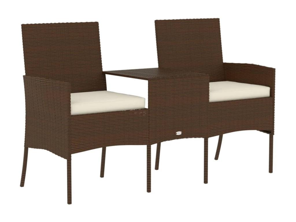 2-seater garden sofa and coffee table, brown woven resin