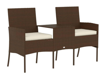 2-seater garden sofa and coffee table, brown woven resin