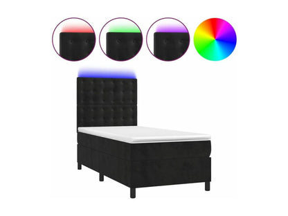 Homzora bed base with mattress and LED, Black 90x200 Velvet