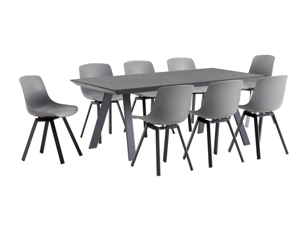 Set of rectangular grey garden table and 8 grey chairs