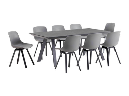 Set of rectangular grey garden table and 8 grey chairs