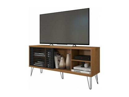 55-inch TV stand, dark oak and black, 5 shelves, W 136 cm, H 62 cm, D 36 cm
