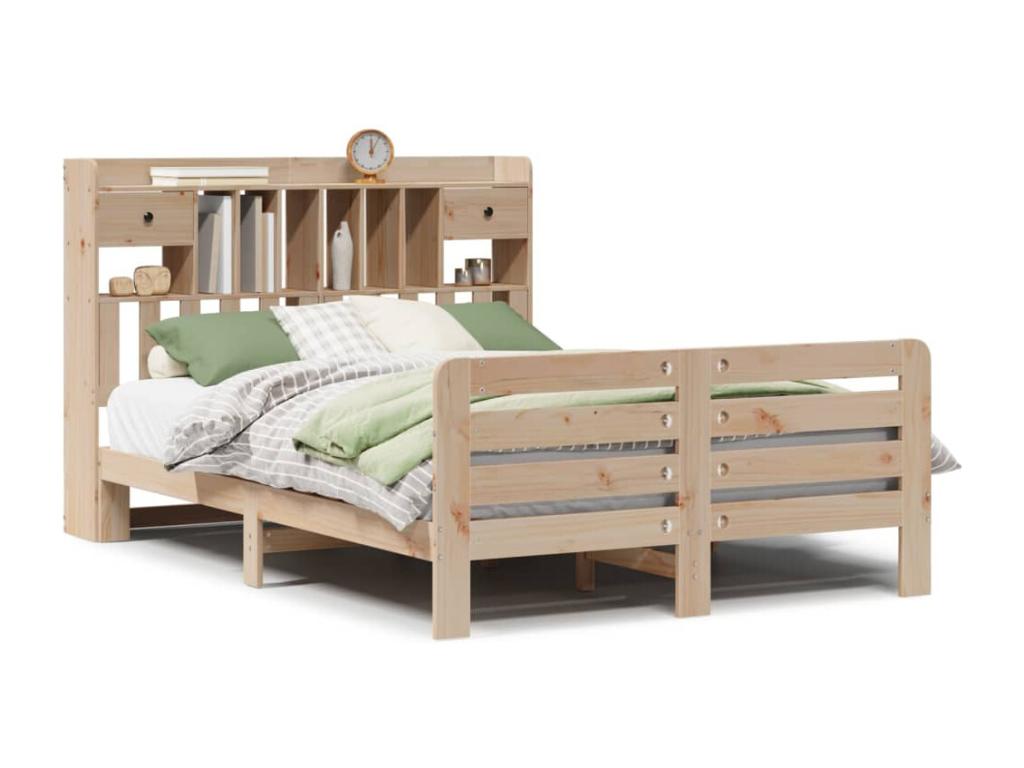 Bookcase bed without mattress 140x190 cm solid pine wood
