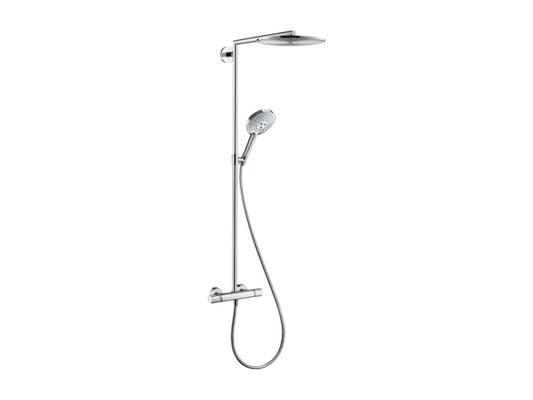 Homzora Raindance S 300 chrome thermostatic shower column with AddStoris shelf