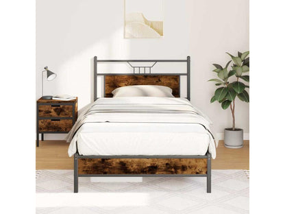 Bed frame without mattress, smoked oak, 107x203 cm, engineered wood