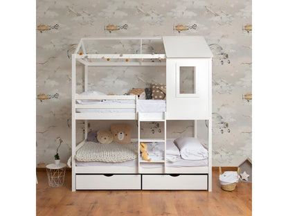 Bunk bed with folding legs, 105cm, white wood, 105x190/105x190cm