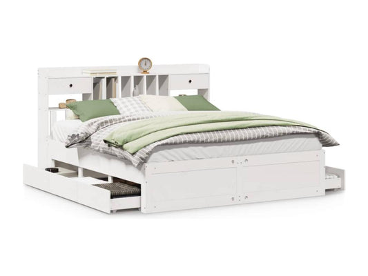 White 180x200 cm solid pine wood bookcase bed without mattress