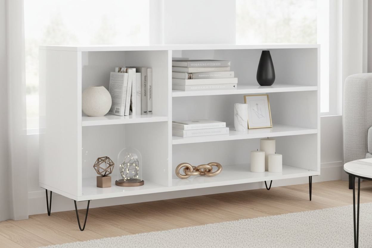 High-gloss white shoe cabinet, 102x36x60 cm, engineered wood