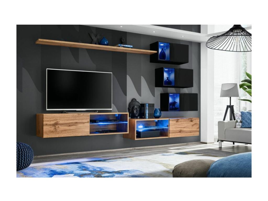 Switch XXIV wall-mounted TV unit - W 260 x D 40 x H 170 cm - Brown and black
