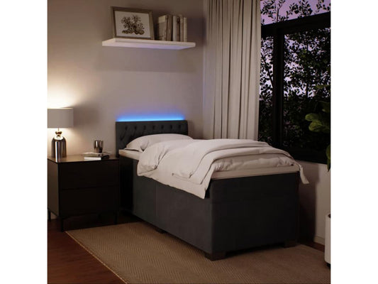 Homzora bed base and mattress, dark grey, 80x200 cm, velvet
