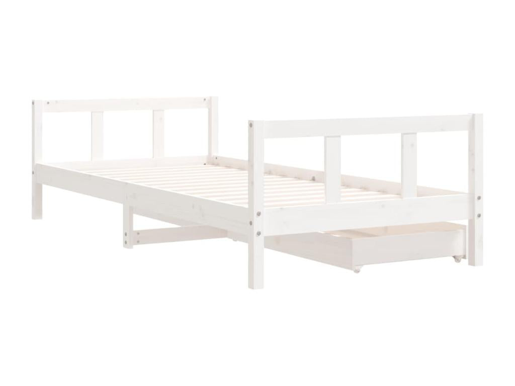 Children's bed frame with drawers, white, 90x200 cm, solid pine wood