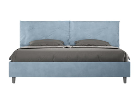 Homzora Large Upholstered Storage Bed 200x210cm Light Blue Microfiber