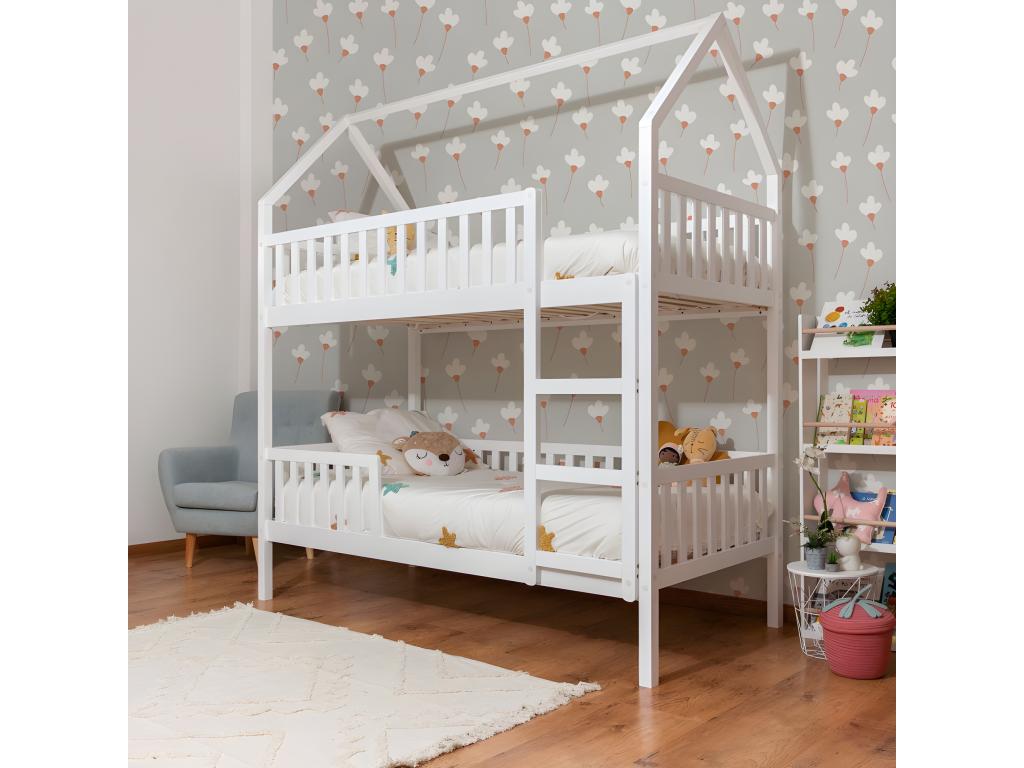 White wooden bunk bed cabin style, 90x190/90x190cm