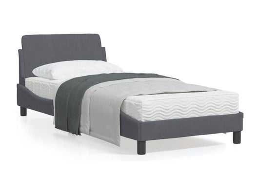Bed frame with headboard, dark grey, 90x200 cm, velvet