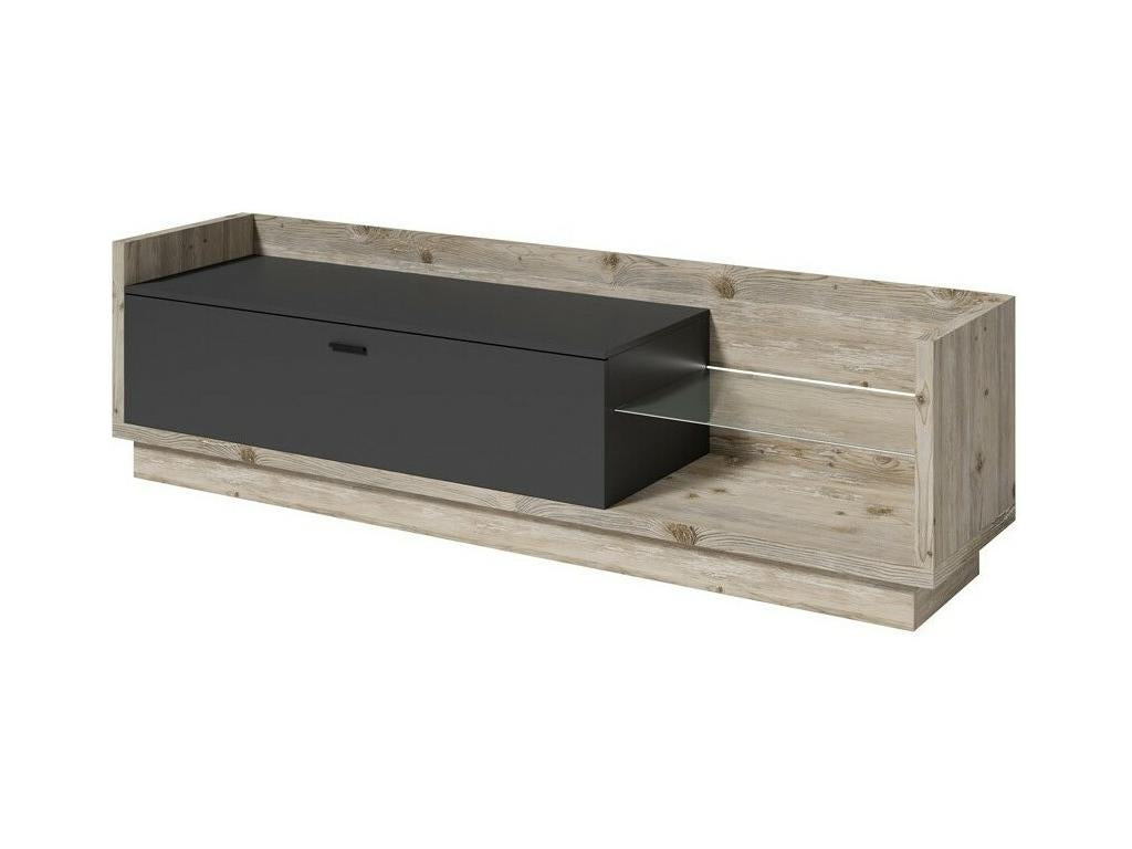 Doucezen collection TV unit with LED lighting - Pine and anthracite grey finish - Dimensions 220x58x48 cm