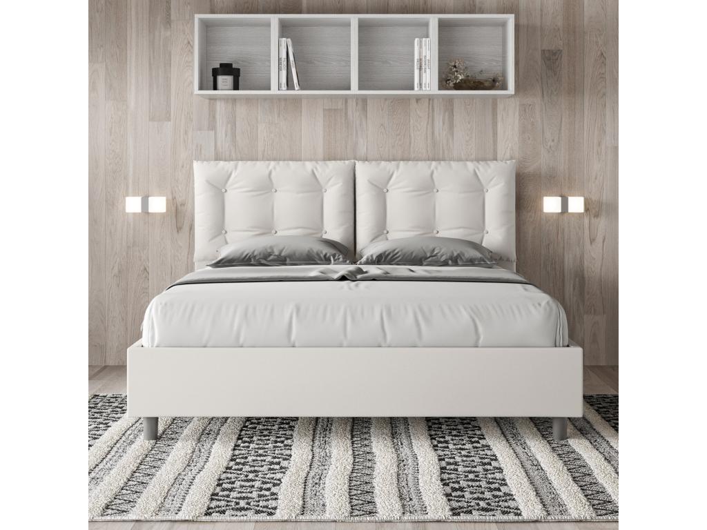 Homzora 160x200 White Faux Leather Upholstered Bed with Slatted Base