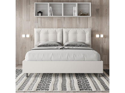 Homzora 160x200 White Faux Leather Upholstered Bed with Slatted Base