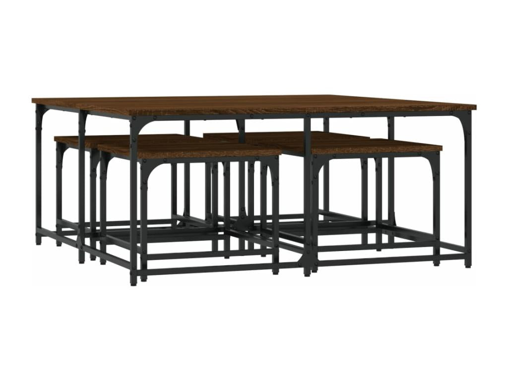 Nesting coffee tables, 5 pieces, brown oak, engineered wood