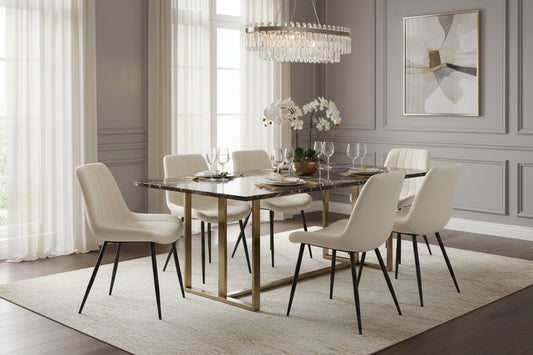 Dining chair - Velvet / White - Cream - Doucezen