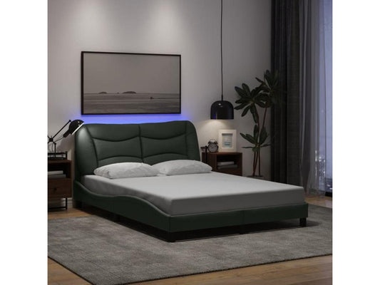 Bed frame with LED lighting, mattress not included, dark grey, 140x190 cm, fabric