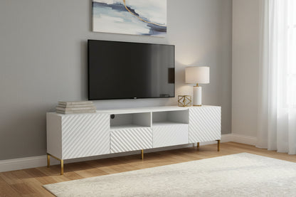 Doucezen TV stand with 2 doors and 2 drawers with gold frame - Matte white - W 200 cm