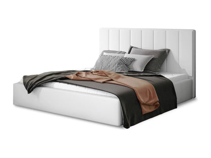 Doucezen Luxury Upholstered Bed in Faux Leather - White - 160x200 - Version with Slatted Base