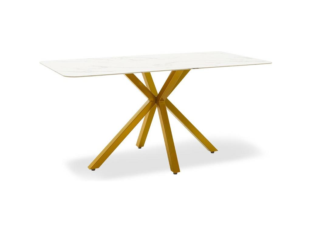 Paris dining table, 8mm glass, marble-gold pattern, 160x80x75cm