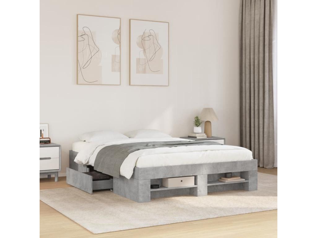 Bed frame without mattress, concrete grey, 120x190 cm, engineered wood
