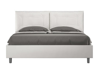 Homzora 160x200 White Faux Leather Upholstered Bed with Slatted Base