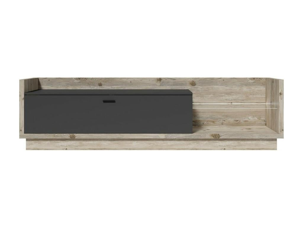 Doucezen collection TV unit with LED lighting - Pine and anthracite grey finish - Dimensions 220x58x48 cm