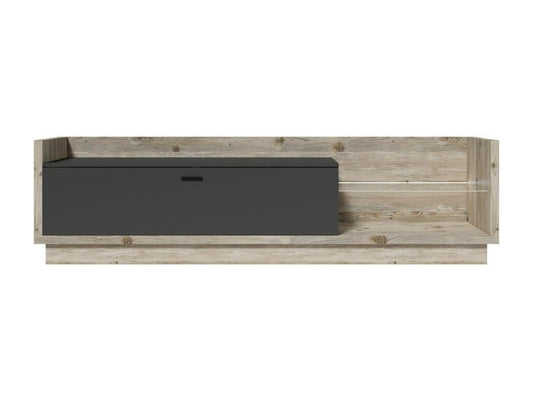 Doucezen collection TV unit with LED lighting - Pine and anthracite grey finish - Dimensions 220x58x48 cm