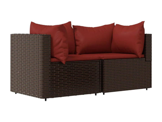 Garden corner sofas and cushions, 2 pieces, brown woven resin