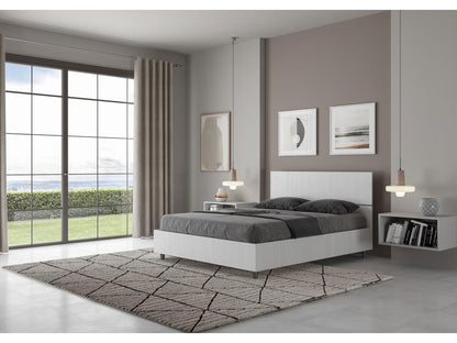 Homzora double bed without slatted base, 140x190 cm, straight headboard, white ash