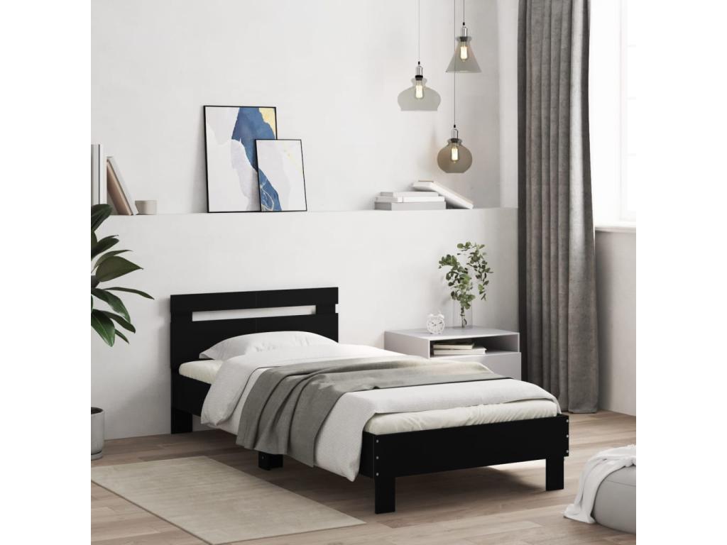 Bed frame without mattress with black headboard 100x200 cm