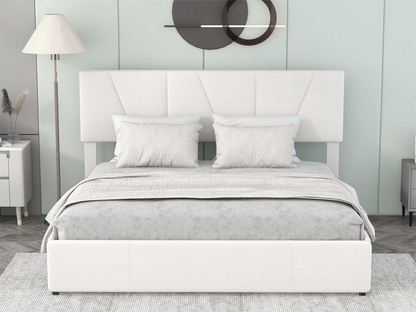 Double bed 160x200cm with 4 drawers, upholstered bed for 2 people, velvet fabric, adjustable headboard, modern design, white